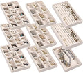 Frebeauty Jewelry Organizer Tray,Stackable Velvet Jewelry Trays,Drawer Inserts Earring Organizer For Women Jewelry Storage Display Case for Rings Stud Necklaces,Set of 9(Beige)