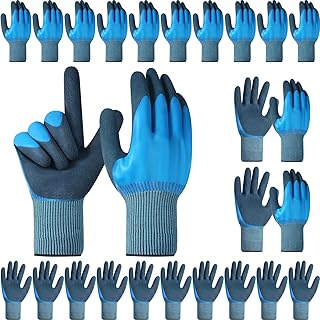 Mimorou 12 Pairs Waterproof Work Gloves for Men and Women Gardening Glove Liquid Proof Double Coated Working Glove Mitten