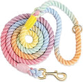 Dog Leash 5 FT Handmade Braided Cotton Rope Leashes for Small Medium and Large Dogs, New Golden Heavy Duty Metal Clasp, Colorful Macaron