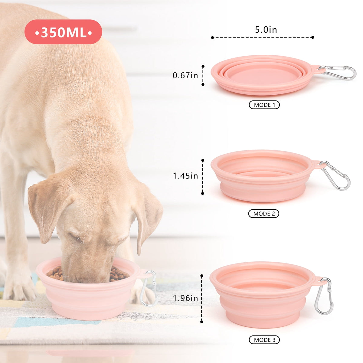 Bowls, (12 & 22oz ) Portable Dogs Cats Pet Foldable Feeding Watering Dish for Traveling Camping Walking, Pink - Image 4