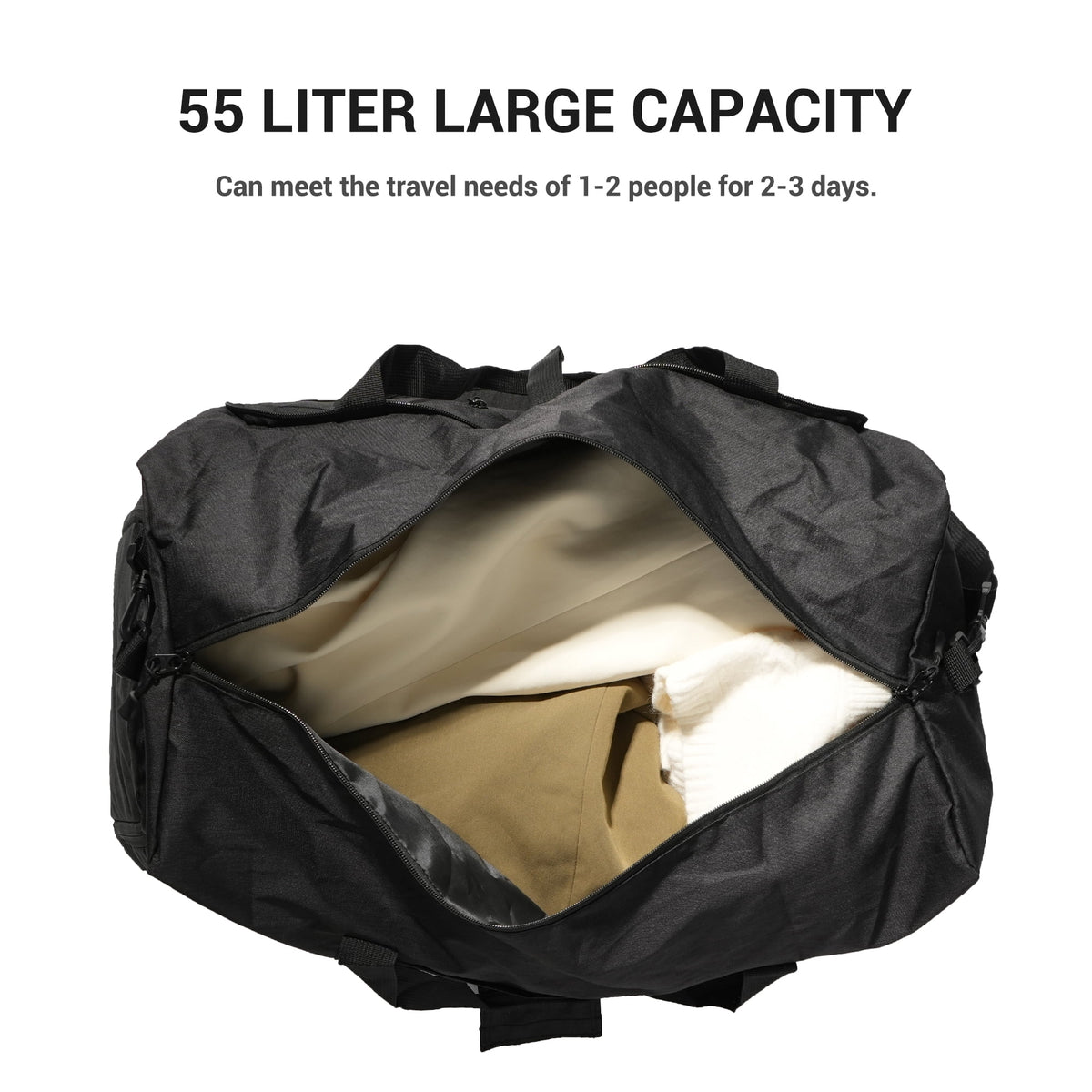 Foldable Travel Duffle Bag for Men Women with Shoes Compartment Waterproof,Black - Image 2