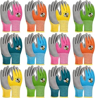 12 Pairs Kids Gardening Gloves Children Yard Work Glove Rubber Coated Garden Gloves for Girls Boys Toddlers Youth Outdoor (Large (Age 9-11))