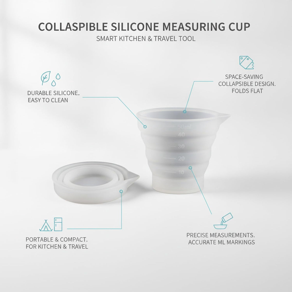 Silicone Measuring Cup, 1 Pack, White, Multipurpose Kitchen & Camping Tool - Image 4