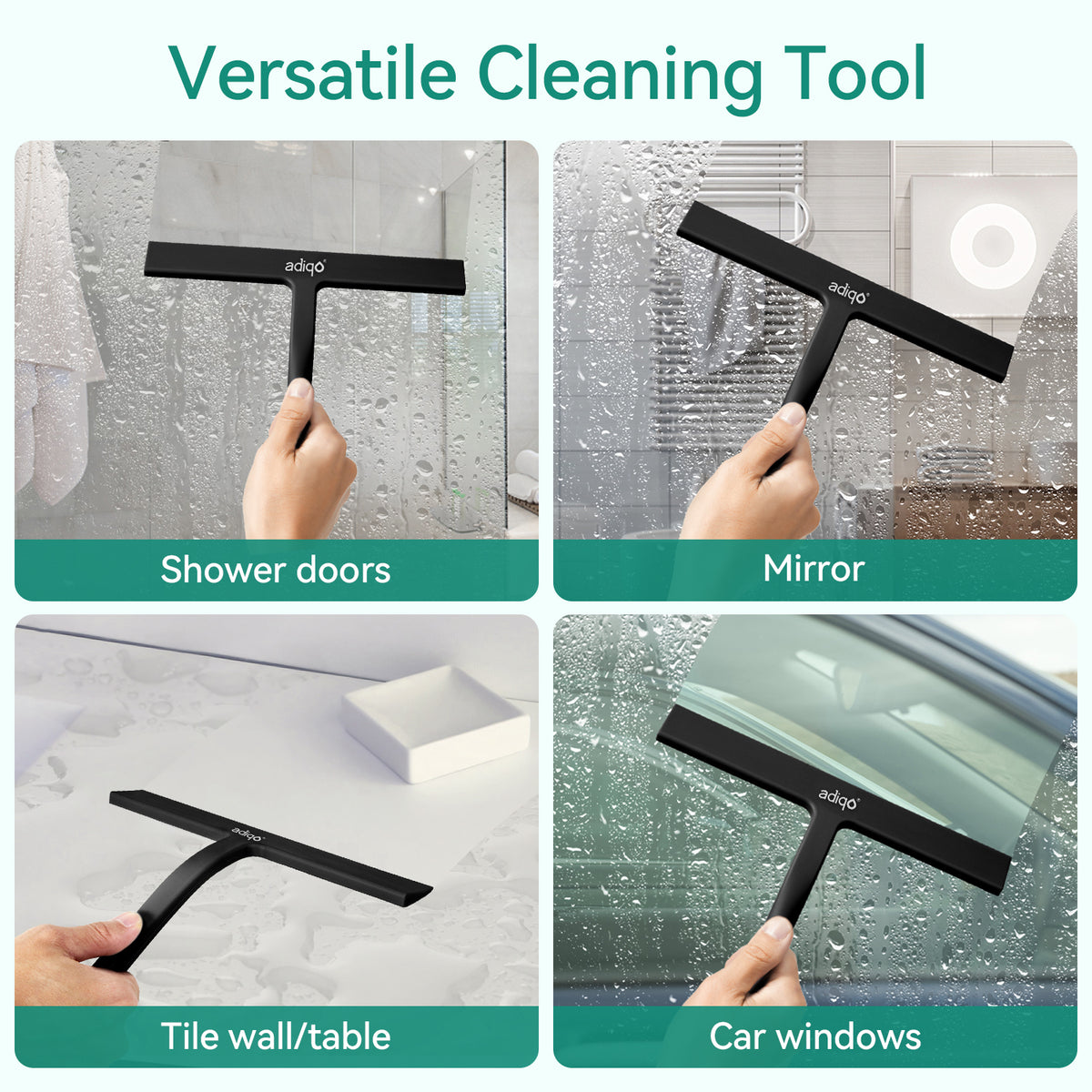 9" Silicone Shower Squeegee for Bathroom, Shower Doors, Mirrors - 100% Streak Free, Matte Black - Image 5