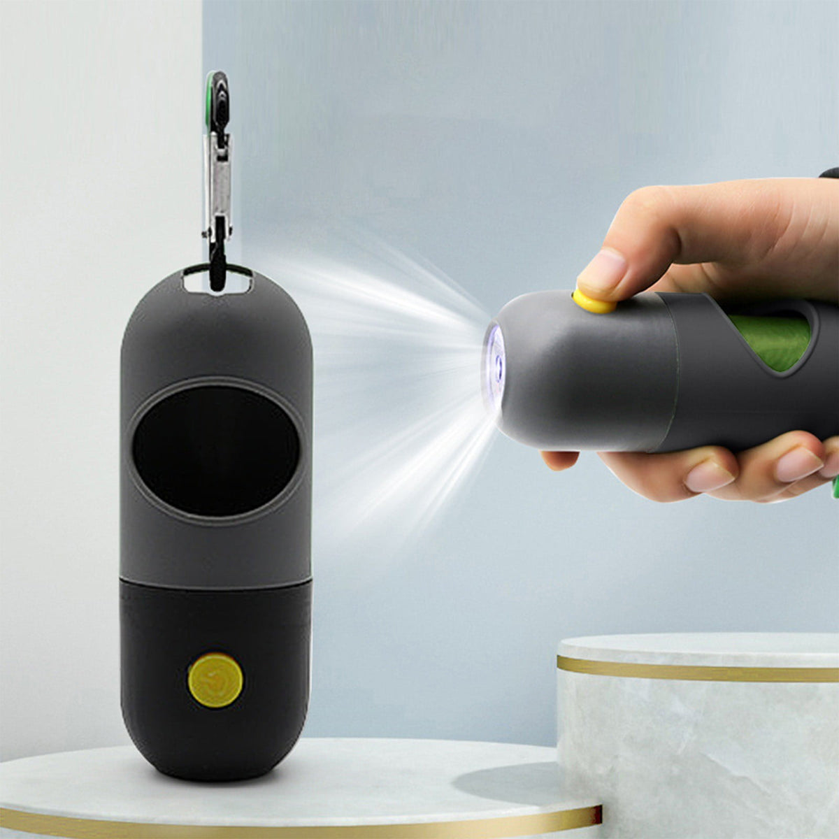 Holder with LED Flashlight Pet Waste Dispenser for Leash Doggie Potty Container - Image 2