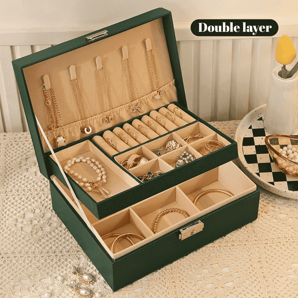 with Removable Design, Exquisite Case for Travel , PU Leather Organizer, Lockable Earrings Ring Necklace Storage, Bir... - Image 2
