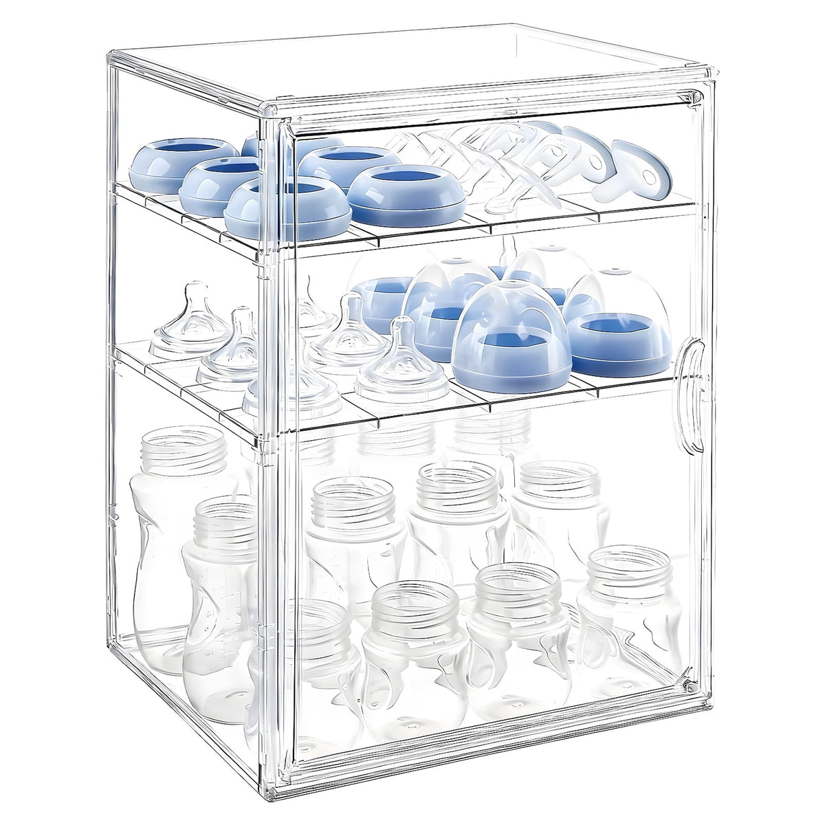 Baby Bottle Storage Organizer, Adjustable Clear Acrylic Makeup Storage Station, Case Box Container with 2 Removable D...
