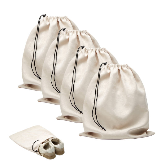 4 Pcs Shoe Bags for Travel, 17.7" x 13.8" Dustproof Shoe Bags with Drawstring Closure,Washable & Reusable(Beige)