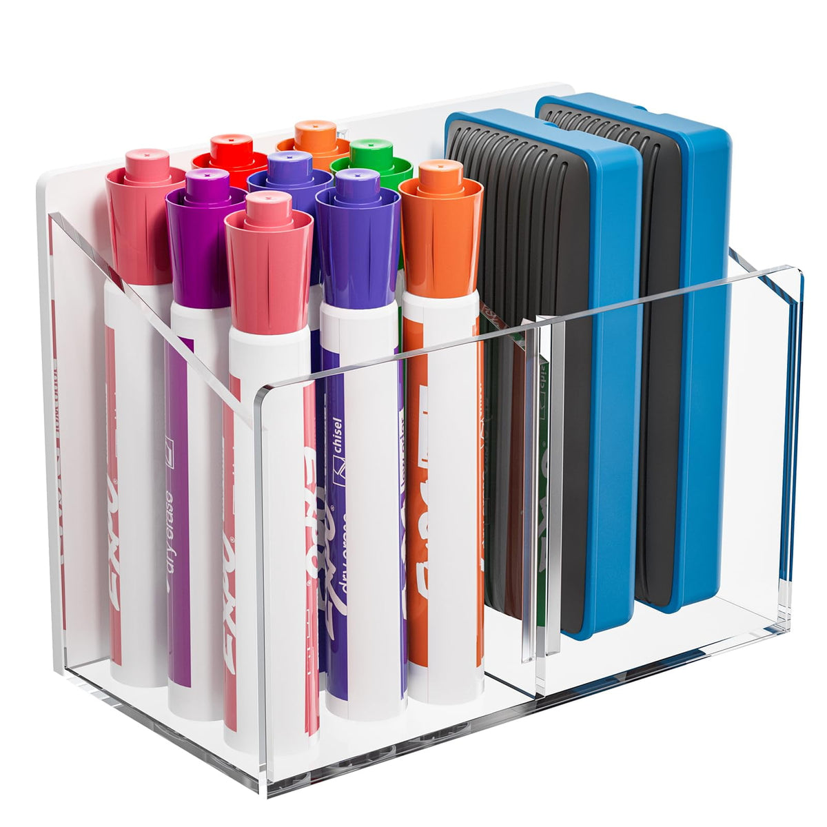 Holder, Acrylic Pen Holder for Fridge 2 Compartments, Dry Erase Holder with Screws, Clear