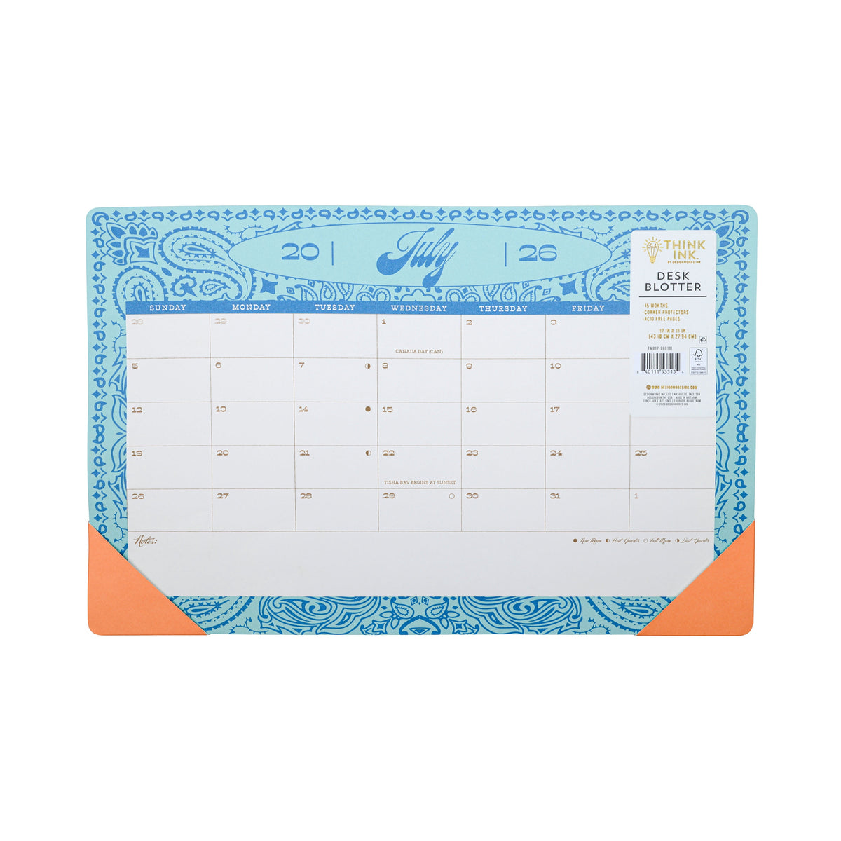 15 Month Desk Blot 17" x 11" Bandanna Calendar July 2026 - Sept 2027