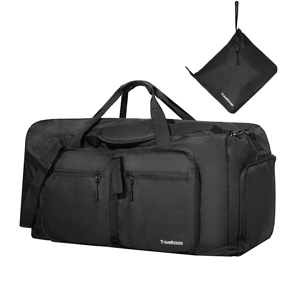 Foldable Travel Duffle Bag for Men Women with Shoes Compartment Waterproof,Black