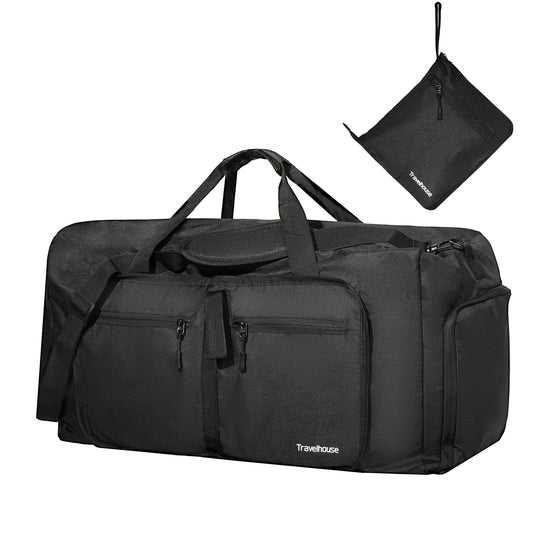 Foldable Travel Duffle Bag for Men Women with Shoes Compartment Waterproof,Black