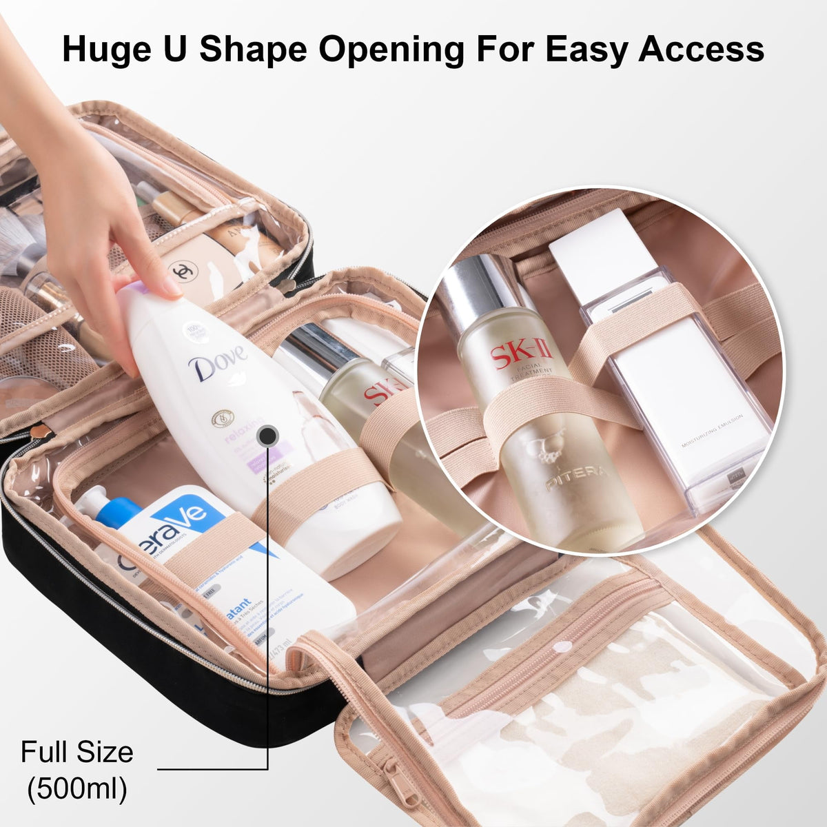 Large Toiletry Bag, Travel Makeup Bag for Women Hanging Cosmetic Bag, Full Sized Organizer for Essentials Accessories... - Image 2