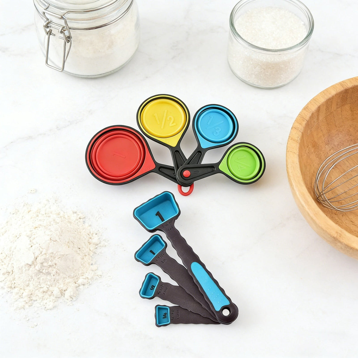 Foldable Measuring Cups and Spoons set, Collapsible Measuring Cups,Food Grade Silicone, 8 piece Measuring Tool Engrav... - Image 2
