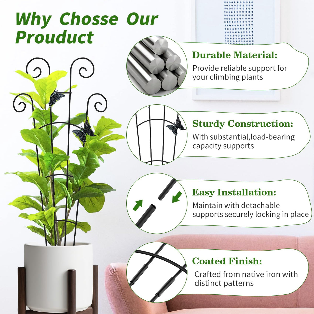 2 Pack 30 Inch Taller Plant Trellis for Potted Climbing Plants Indoor,Expandable Metal Garden Trellis for Climbing Pl... - Image 4