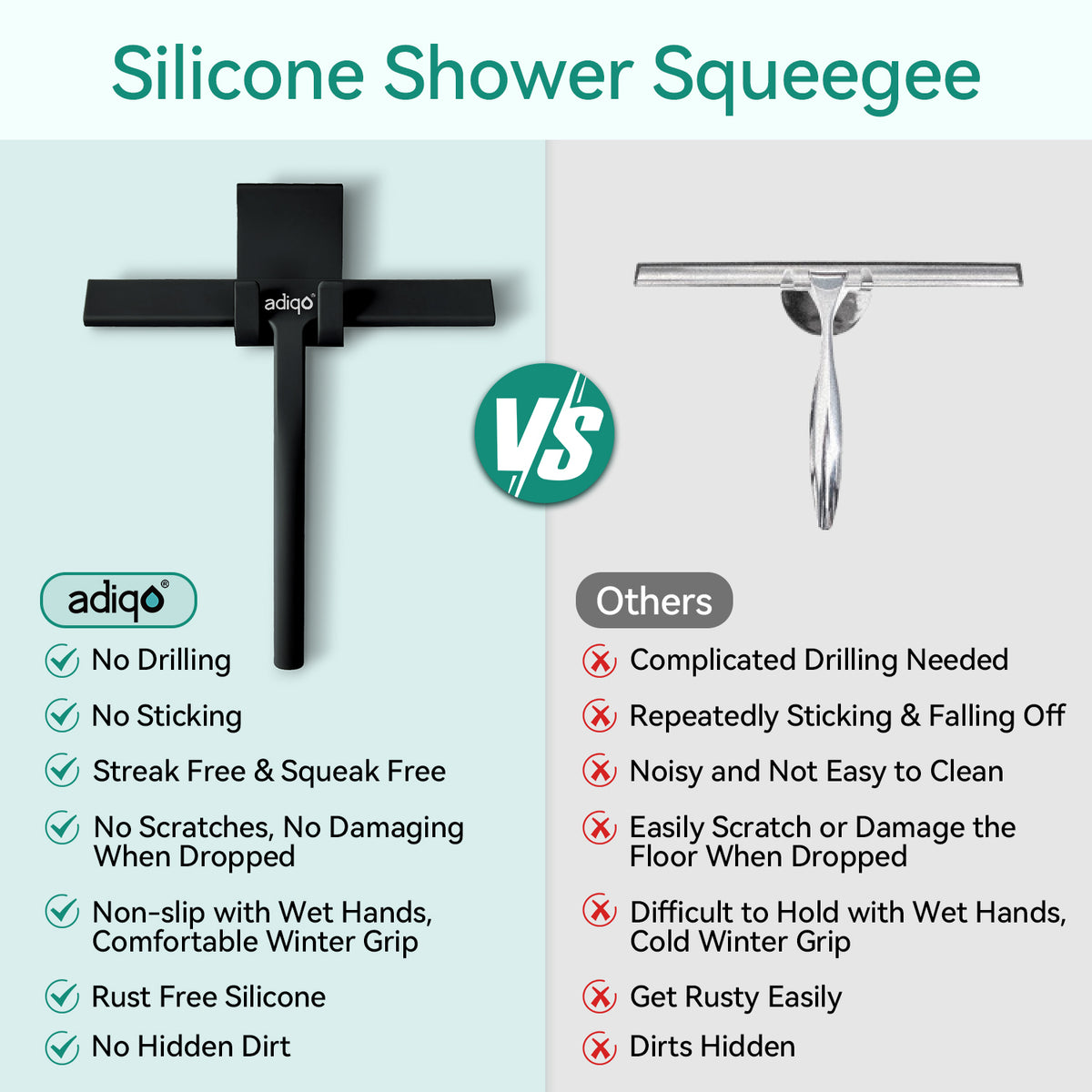 9" Silicone Shower Squeegee for Bathroom, Shower Doors, Mirrors - 100% Streak Free, Matte Black - Image 2