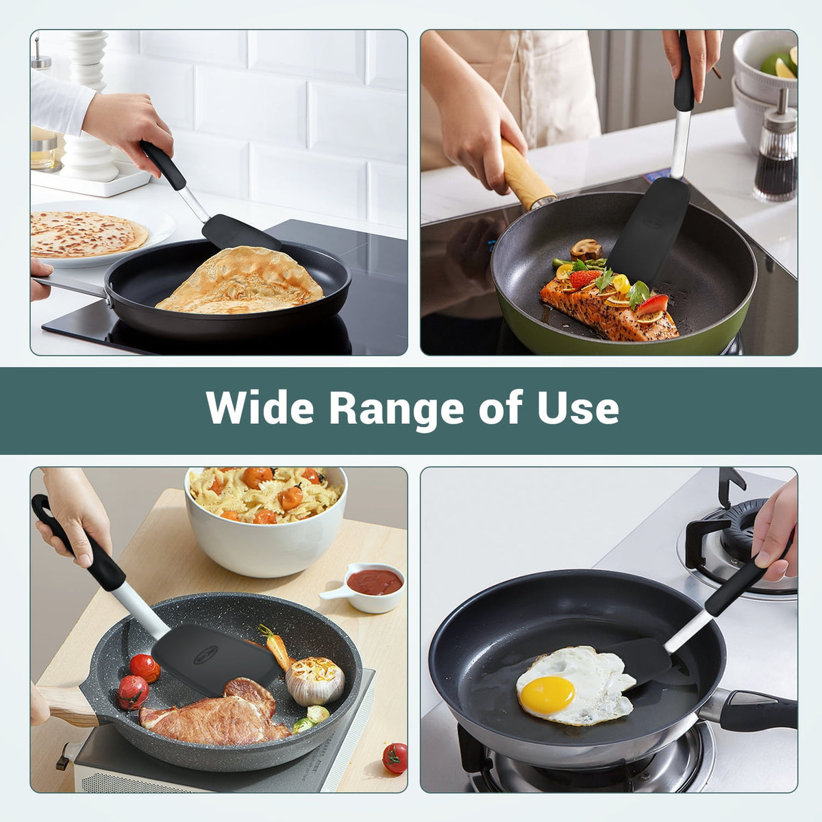 Silicone Spatula, Pancake Turner Set of 2, 600℉ Heat Resistant Spatula Turners for Nonstick Cookware, Kitchen Cooking... - Image 2