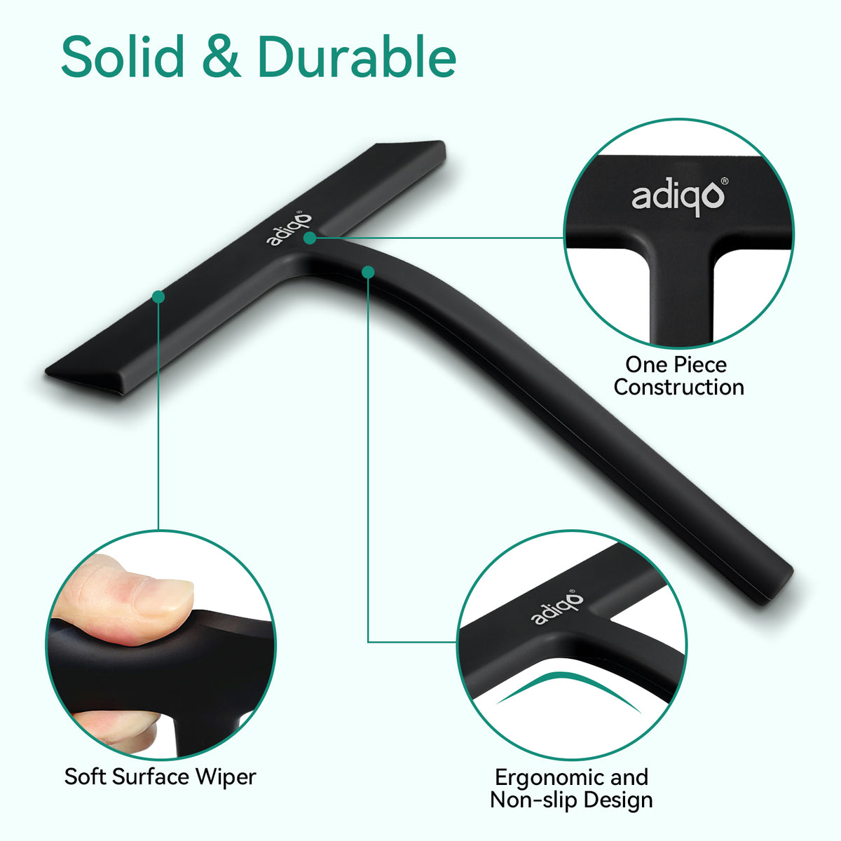 9" Silicone Shower Squeegee for Bathroom, Shower Doors, Mirrors - 100% Streak Free, Matte Black - Image 3