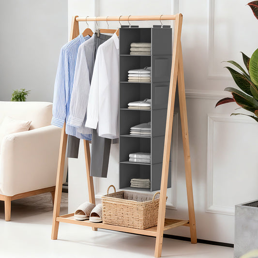 Shelves, 6-Shelf Organizer with Bamboo Inserts, Foldable Organizers and for Bedroom,Sturdy Hook W/ 2 Side Pockets,Gray - Image 2