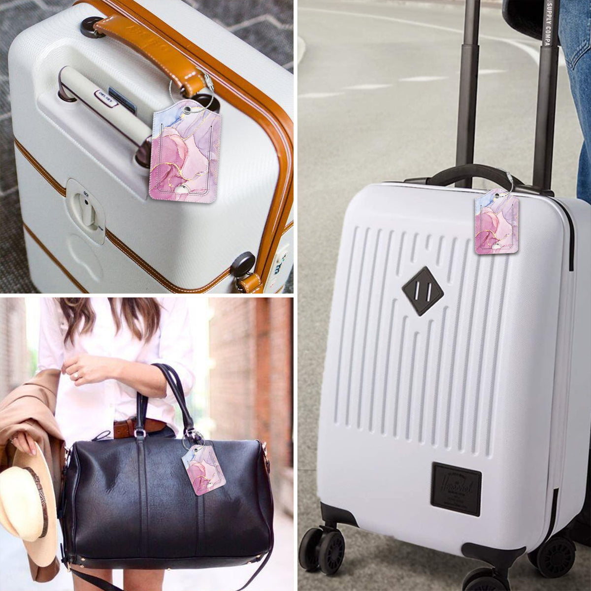 Privacy Cover ID Label with Stainless Steel Loop and Address Card for Travel Cruise Bag Suitcase, Glittering Marble - Image 2