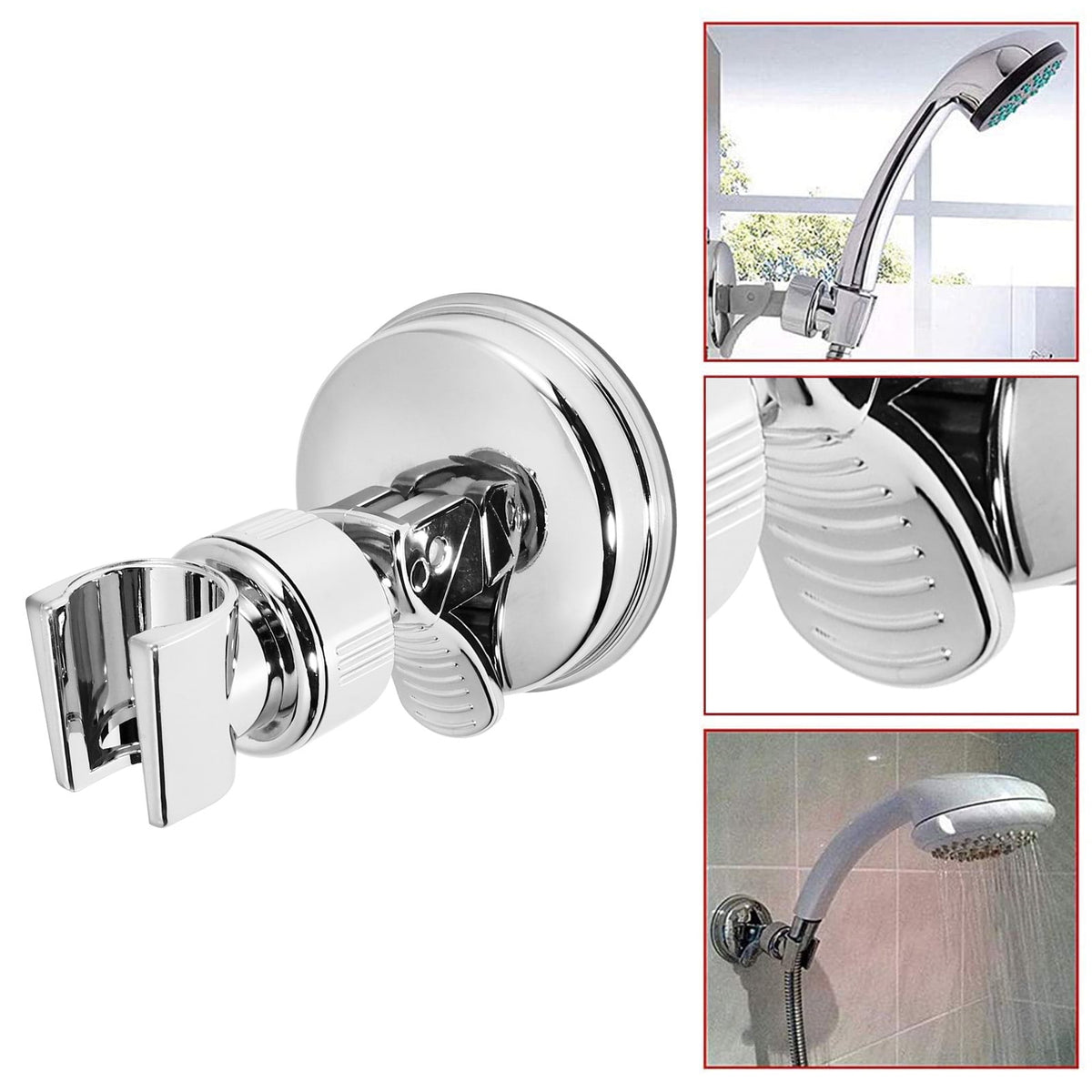 2 Pcs Adjustable Shower Head Holder, Removable Suction Cup Shower Head Bracket, No Drill Shower Head Bracket with Chr... - Image 3