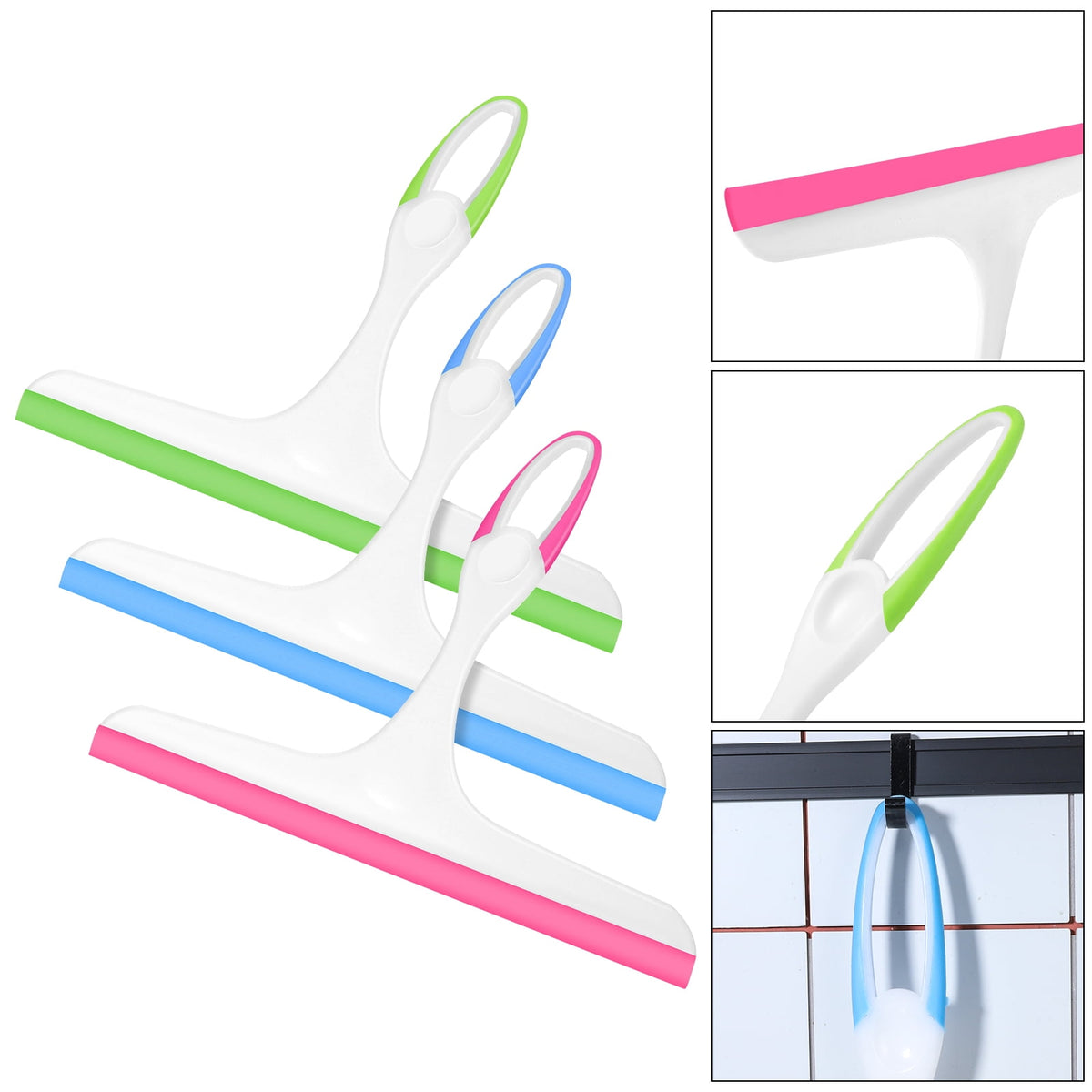 3 Pcs Multi-Purpose Squeegees for Shower, 10 inch Silicone Streak-Free Handheld Cleaner Squeegee with Hanging Hole, S... - Image 2