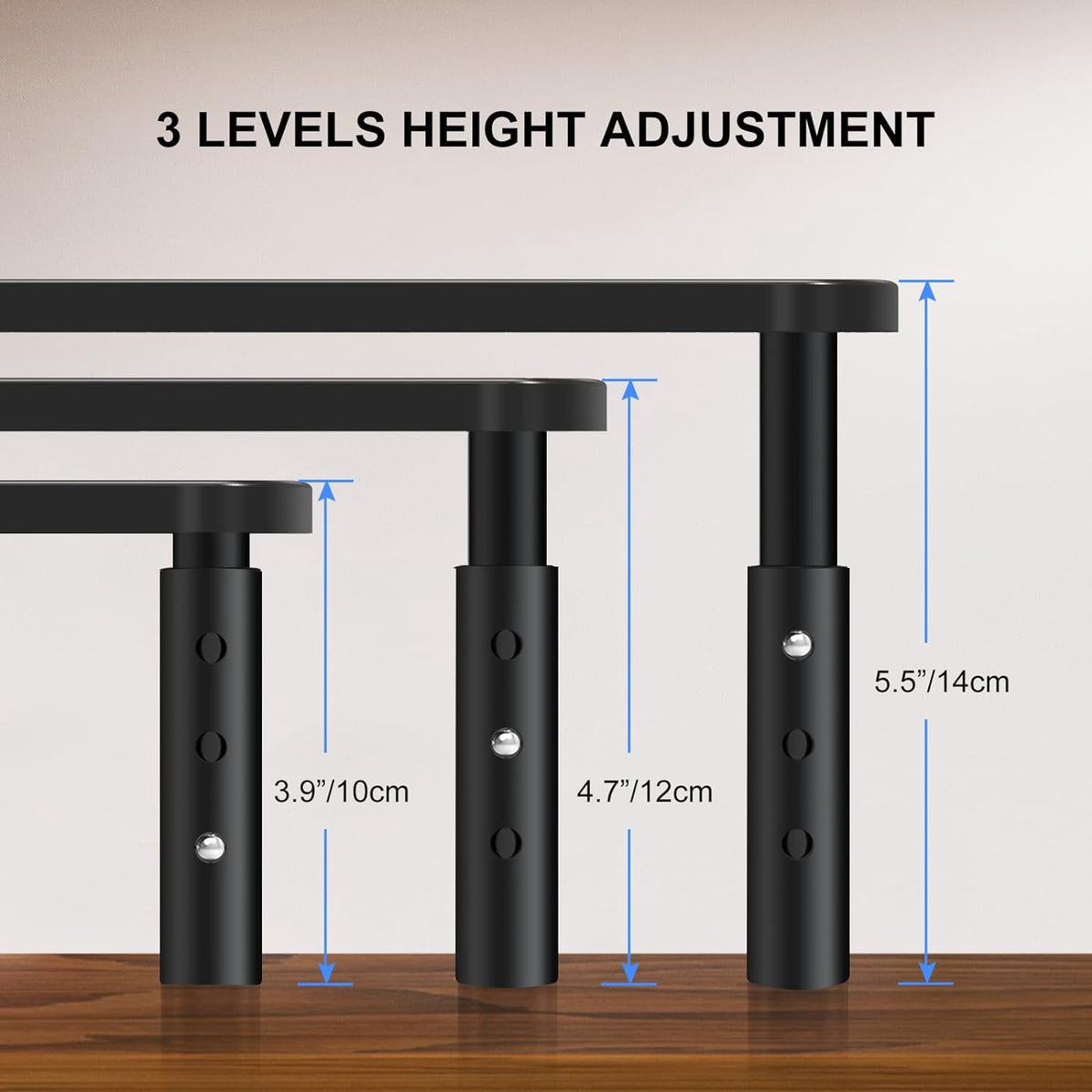 2 Pack Monitor Stand, Desk Monitor Riser 3 Height Adjustable, Laptop Riser with Airflow Vents, Desktop Stand for Comp... - Image 2