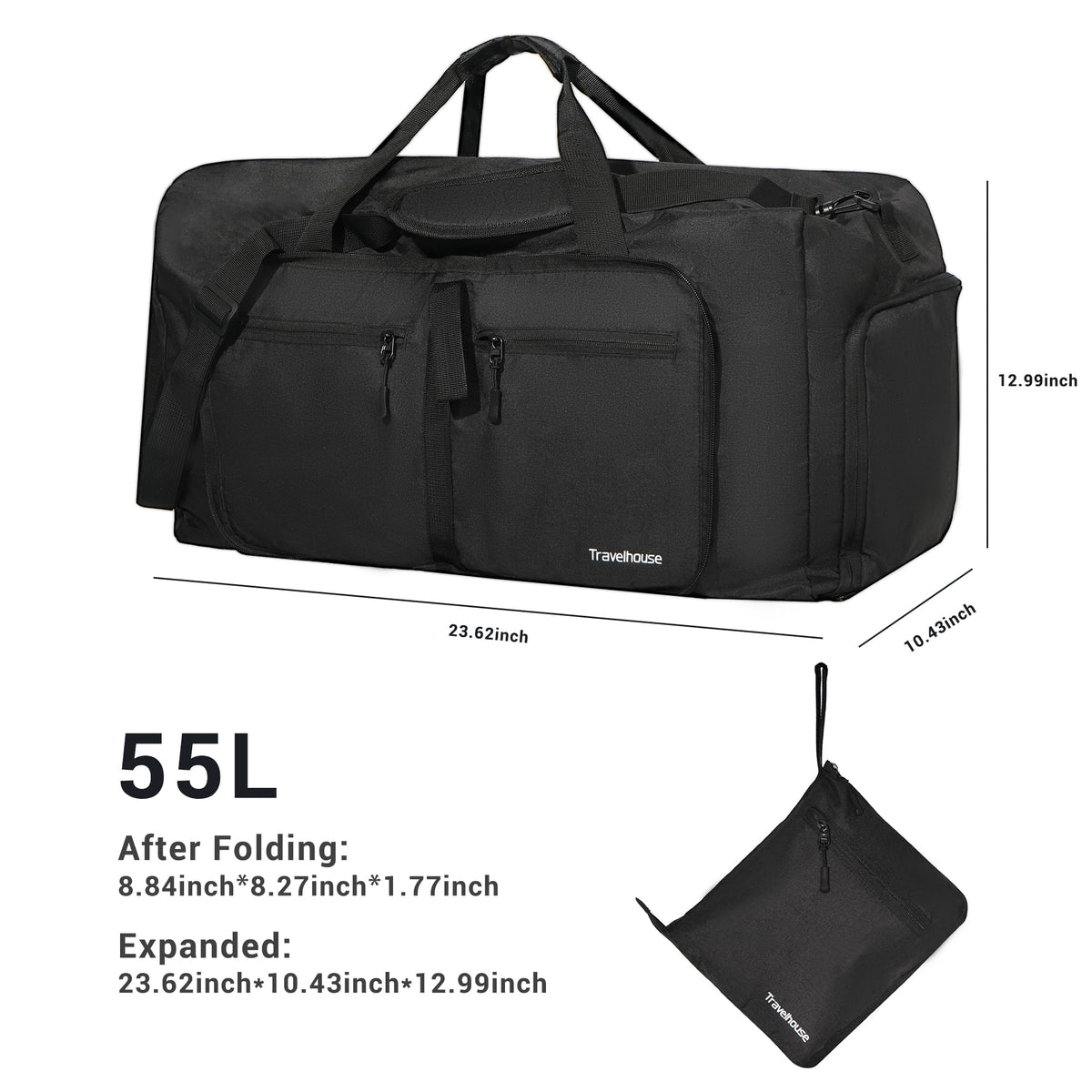 Foldable Travel Duffle Bag for Men Women with Shoes Compartment Waterproof,Black - Image 3