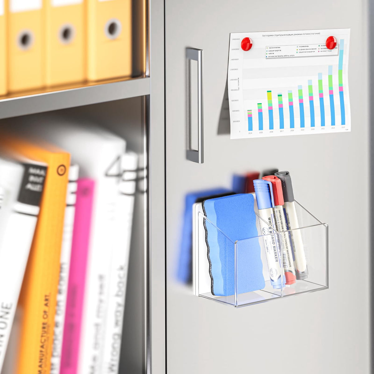 Holder, Acrylic Pen Holder for Fridge 2 Compartments, Dry Erase Holder with Screws, Clear - Image 2
