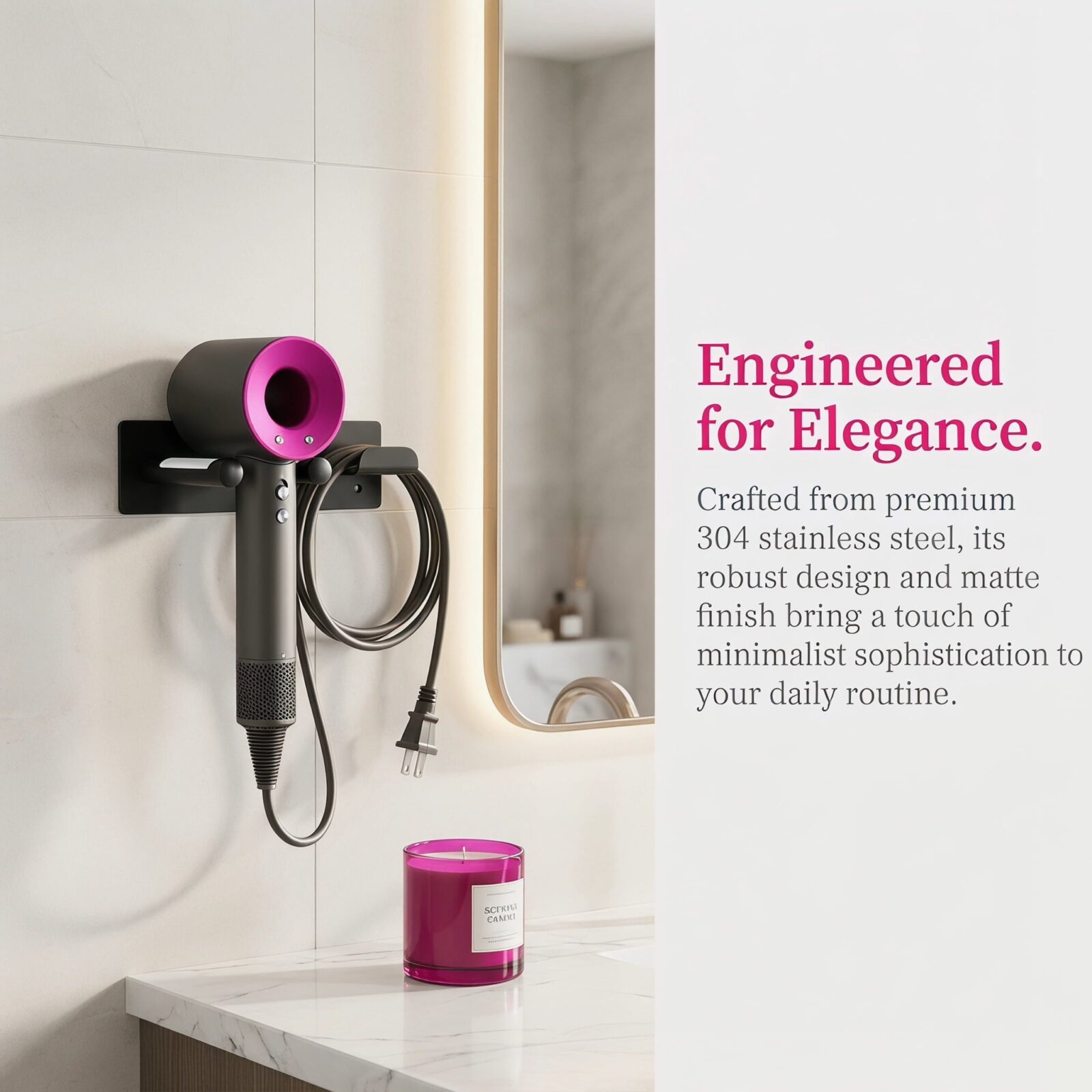 Wall Mount Hair Dryer Holder, Stainless Steel