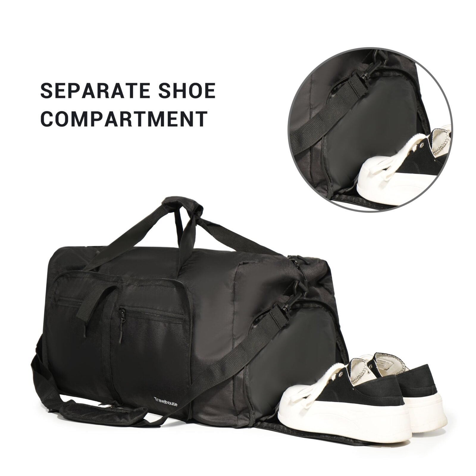 Foldable 50L Travel Duffle with Shoe Compartment